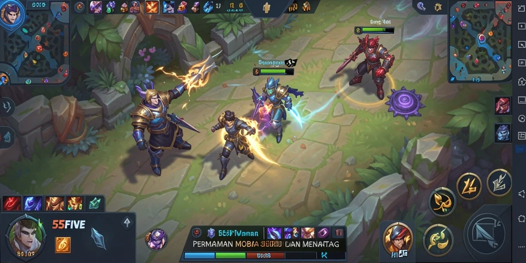 Screenshot gameplay <strong>55FIVE</strong> menampilkan serunya pertempuran antara karakter-karakter unik.