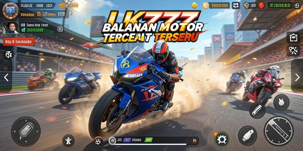 Screenshot dari gameplay balapan motor yang intens.