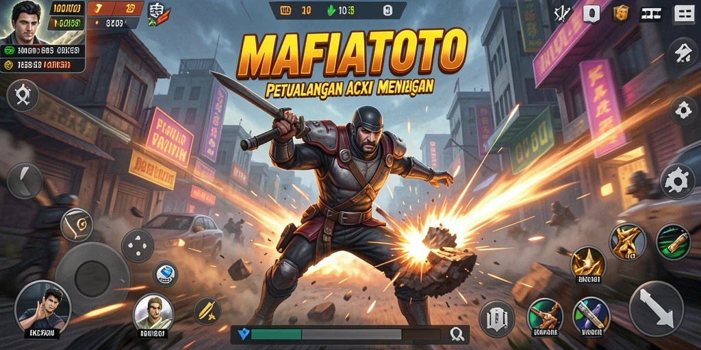 Screenshot utama MAFIATOTO yang menunjukkan pertarungan aksi yang intens.