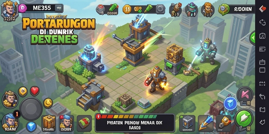 Tampilan menegangkan dari gameplay Tower Defense di ME355.